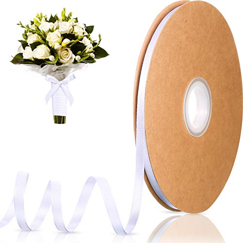 Solid Color Satin Ribbon Double Face Decorative Wrapping Ribbon for Wrapping Weddings Hair Ties Dresses Blanket Edging Crafts Bows Ornaments (White,1/4 Inch, 100 Yards)