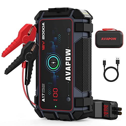 AVAPOW Car Jump Starter 2000A Peak 16800mAh Jump Boxes for Vehicles(12V 8L Gas/6.5L Diesel Engine) Equipped Fast Wireless Charging Jump Starter Battery Pack