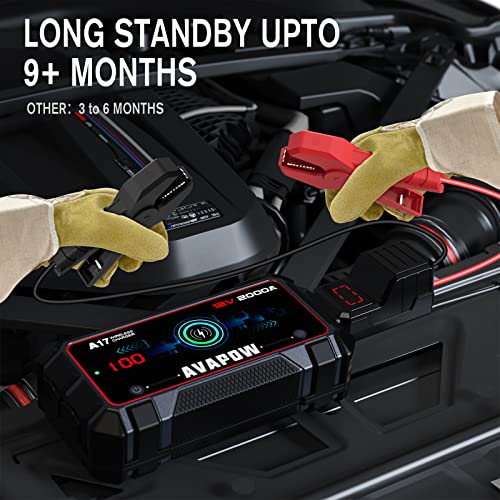 AVAPOW Car Jump Starter 2000A Peak 16800mAh Jump Boxes for Vehicles(12V 8L Gas/6.5L Diesel Engine) Equipped Fast Wireless Charging Jump Starter Battery Pack | The Storepaperoomates Retail Market - Fast Affordable Shopping