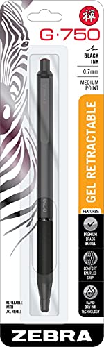 Zebra Pen G-750 Retractable Gel Pen, Black Brass Barrel, Medium Point, 0.7mm, Black Ink, 1-Pack (49811)