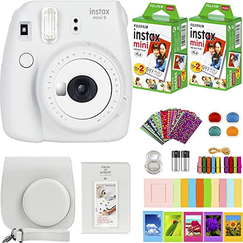 FujiFilm Instax Mini 9 Instant Camera + Fujifilm Instax Mini Film (20 Sheets) Bundle with Deals Number One Accessories Including Carrying Case, Color Filters, Kids Photo Album + More (Smokey White)