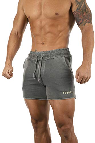 YoungLA Men’s Bodybuilding Shorts | Slim Fit Gym Active Comfort Sport Style| Gym Squat Lunges Weightlifting | 103 Ash Grey Wash M