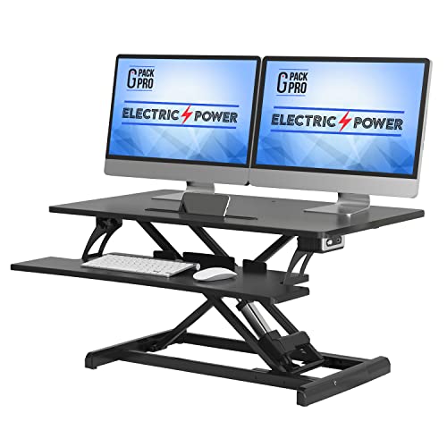 Electric Standing Desk Converter with Dual Computer Monitor, Stand Up Desk Riser for Office and Home Support Workstation by G-Pack Pro (37″XL)