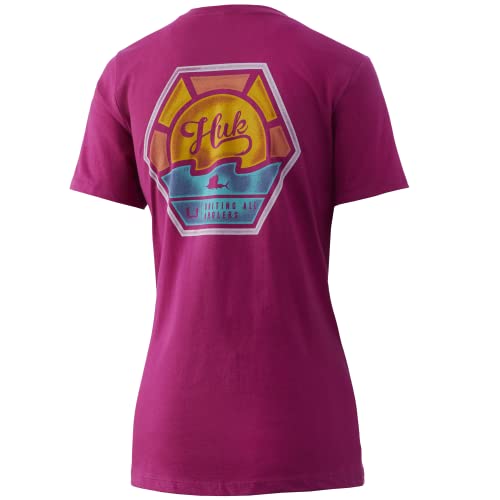HUK Women’s Standard Performance Fishing Crew Tee | Ladies T-Shirt, Sun Hex-Rose Violet, X-Small