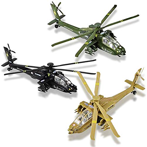 ArtCreativity Diecast Apache Helicopters with Pullback Mechanism, Set of 3, Diecast Toy Choppers with Spinning Propellers, Birthday Party Favors, Goodie Bag Fillers for Kids
