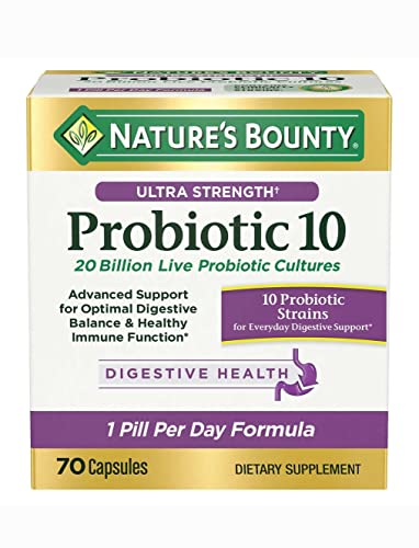 Nature’s Bounty Ultra Strength Probiotic 10, Support for Digestive, Immune and Upper Respiratory Health, 70 Capsules