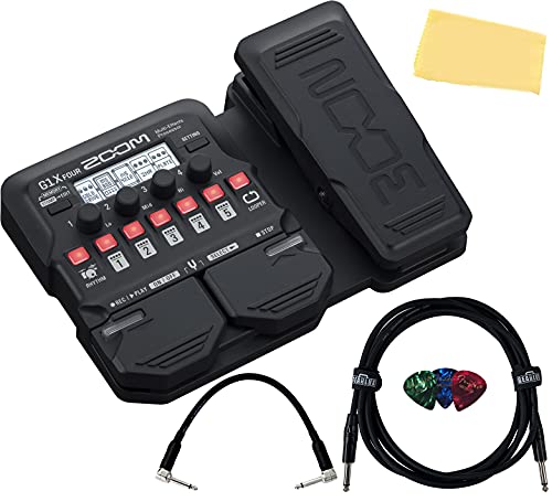 Zoom G1X FOUR Guitar MultiEffects Processor with Expression Pedal Bundle with Picks, Gearlux Instrument Cable, Patch Cable and Austin Bazaar Polishing Cloth