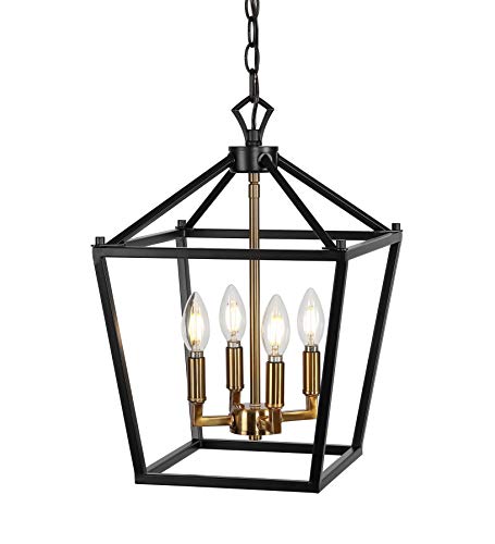 JONATHAN Y JYL7436D Pagoda Lantern Dimmable Adjustable Metal LED Pendant Classic Traditional Dining Room Living Room Kitchen Foyer Bedroom Hallway, 12 in, Oil Rubbed Bronze/Brass Gold