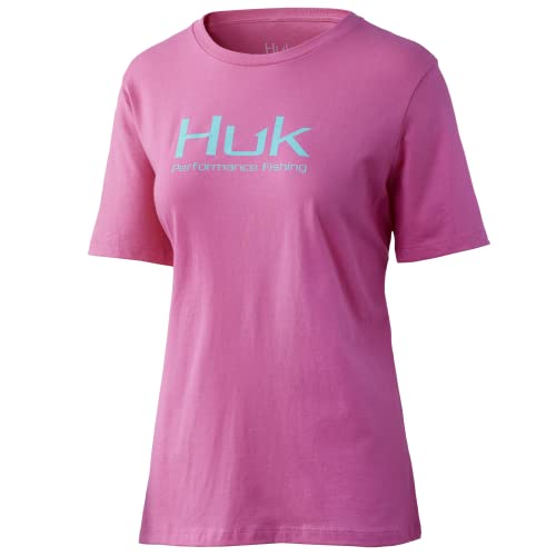 HUK Women’s Standard Performance Fishing Crew Tee | Ladies T-Shirt, Logo-Salmon Pink, X-Small