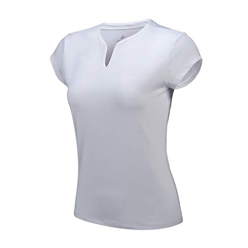 ANIVIVO Tennis Shirts for Women Short Sleeves, Solid Golf T Shirts V-Neck Running Shirts(White,L)
