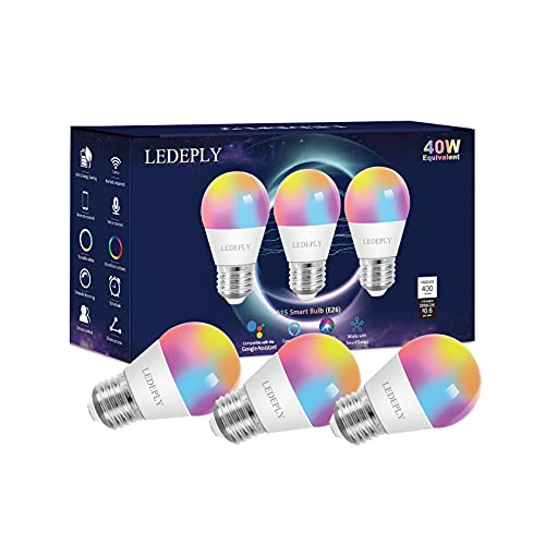 LEDEPLY A15 LED Smart Bulb, Compatible with Alexa, Google Home, E26, 5W=40W, Color Changing, Dimmable WiFi Light Bulbs, No Hub Required, 3 Pack
