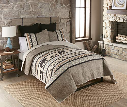 Donna Sharp Twin Bedding Set – 2 Piece – Momma Bear Lodge Quilt Set with Twin Quilt and One Standard Pillow Shams – Machine Washable