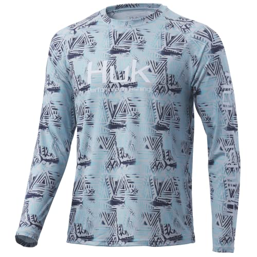 HUK Men’s Standard Pattern Pursuit Long Sleeve Performance Fishing Shirt, Marlin Batik-Glacier, Small