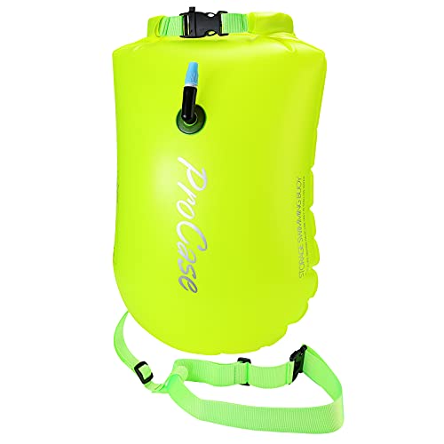 ProCase Swim Buoy Float Dry Bag, Highly Visible Signal Swimming Bubble with Adjustable Waist Belt for Open Water Swimming, Safe Swim Training, Triathletes, Kayaking, Snorkeling -Neonyellow