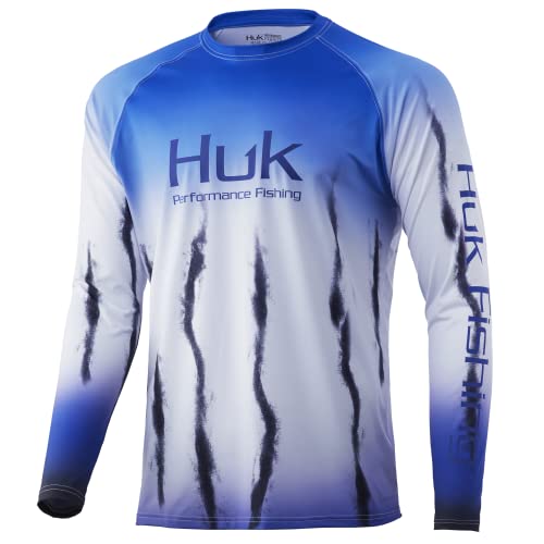 HUK Men’s Standard Double Header Long Sleeve | Sun Protecting Fishing Shirt, Flare Fade-Deep Cobalt, Medium
