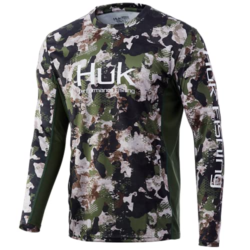 HUK Men’s Standard Icon X Long Sleeve Performance Fishing Shirt, Hunt Club Camo-Refraction, Small