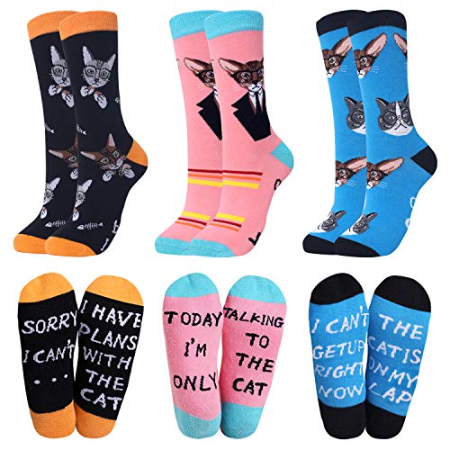 Moyel Cat Socks Women 3 Pairs of Funny Novelty Socks, Cat Lover Gifts