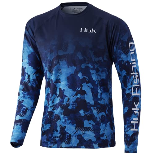 HUK Men’s Standard Pattern Pursuit Long Sleeve Performance Shirt, Refraction Fish Fade-San Sal/Wahoo, X-Large