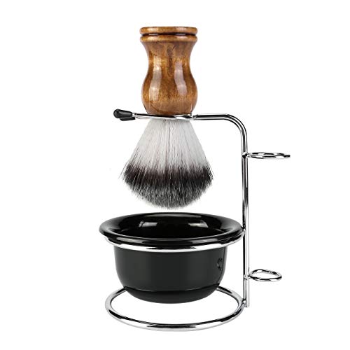 Aethland Mens Shaving Brush Kit, Soft Hair Shaving Brush, Stainless Steel Shave Brush Holder & Acrylic Soap Bowl Mug for Men Barber Shave Kit
