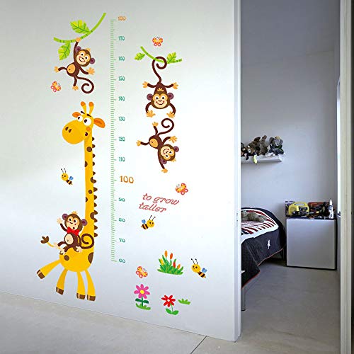 Height Growth Chart Wall Sticker Children Living Baby Room Decoration Giraffe Animals Peel Stick Art Wall Decor for Kids Measuring Ruler Height Decals Removable Nursery Bedroom Wallpaper