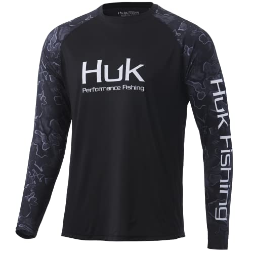 HUK Men’s Standard Double Header Long Sleeve | Sun Protecting Fishing Shirt, Hannibal Bank Camo, Small
