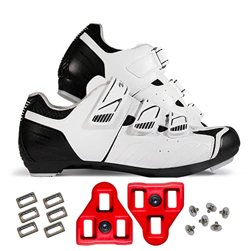 Zol Stage Road Cycling Shoes with Delta Look Cleats Compatible with Peloton (5.5, White)