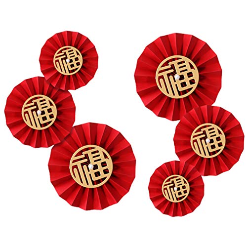 SOLUSTRE 6Pcs Chinese New Year Party Decorations Red Chinese FU Character Paper Fan Wall Window Sticker Decal for 2021 Lunar New Decorations (Golden,Red)