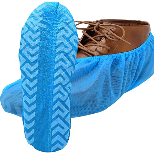 RE GOODS Shoe Covers | X Large – Extra Thick – Non Slip Soles | 100 Pack | Blue Disposable Boot and Shoe Booties | Water Resistant | 35 GSM Non Woven | Indoor or Outdoor Use