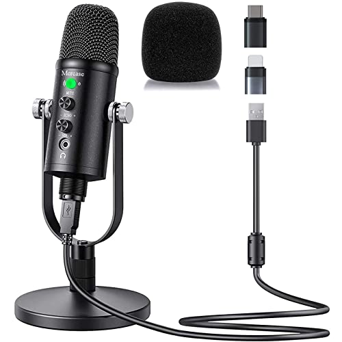 Mercase USB Condenser Microphone for Computer,Mac,Smartphone,PS4 and PS5, ASMR Mic with Noise Cancelling and Reverb, for Recording, Singing, Gaming, Podcasts, YouTube, Tiktok