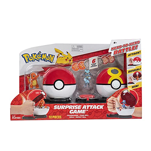 Pokemon Surprise Attack Game, Featuring Charmander #1 and Riolu – 2 Surprise Attack Balls – 6 Attack Disks – Toys for Kids and Pokémon Fans