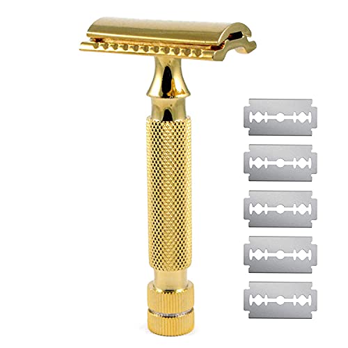 Krisp Beauty Stainless Steel (3.5″ inch) Long Safety Razor for Men – Double Edge Razor – Fits All Double Edge Razor Blades – Comes With 5 Shaving Blades by Krisp Beauty