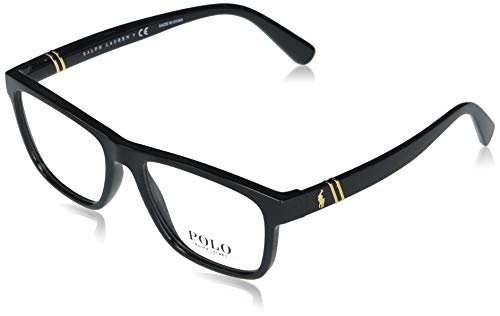 Polo Ralph Lauren Men’s PH2230 Semi-Circular Prescription Eyewear Frames, Shiny Black/Demo Lens, 56 mm