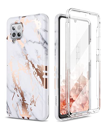 SURITCH Phone Case for Samsung Galaxy A42 5G, Front Cover with Built-in Screen Protector Full Body Protection Shockproof TPU Bumper Protective Case for Man Women Cute, White Marble