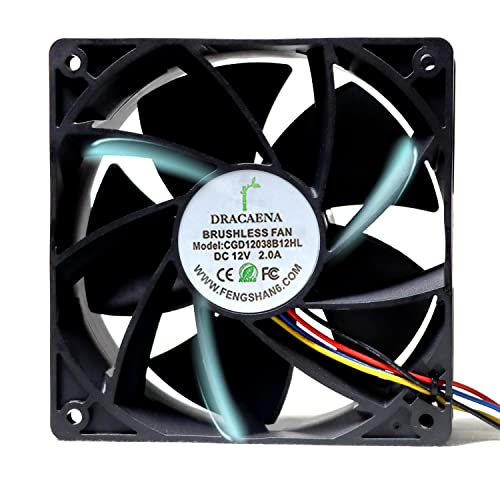 Dracaena 5500RPM 1pack Bitmain Fan for Antminer S9,T9,Z9,S19,X3,L3+, or other CryptoMiner, 4pin,120mm CoolingFan, DC12V,2.1A,209CFM, 65.2dBA