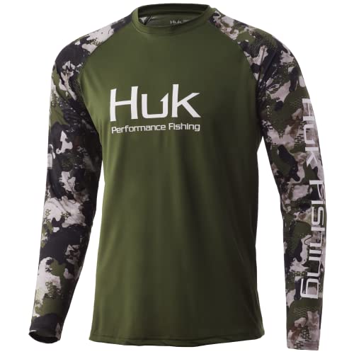 HUK Men’s Standard Double Header Long Sleeve | Sun Protecting Fishing Shirt, Hunt Club Camo, Large