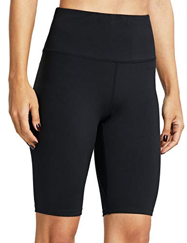 ZUTY 10″/ 5″ Biker Shorts Women High Waisted with 2 Hidden Pockets Workout Athletic Running Yoga Long Shorts Black XL