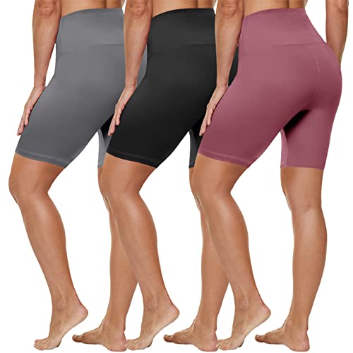 HLTPRO 3 Pack Biker Shorts for Women(Reg & Plus Size) – High Waist Buttery Soft 8″ Womens Shorts for Workout, Yoga, Running