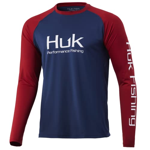 HUK Men’s Standard Double Header Long Sleeve | Sun Protecting Fishing Shirt, Sargasso Sea, 3X-Large