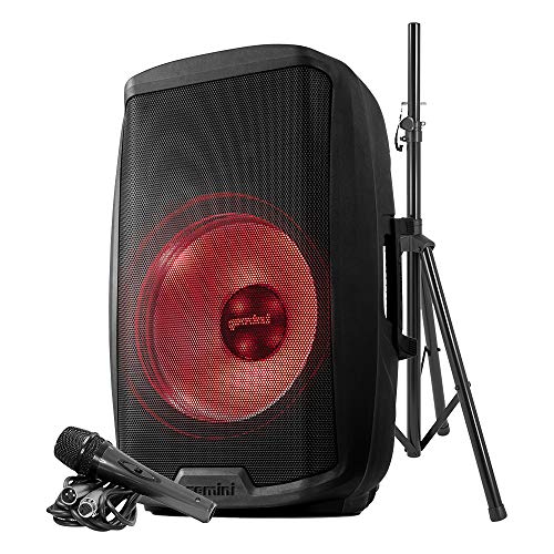Gemini Sound AS-2115BT-LT-PK 2000 Watt LED LIT 15 Inch Woofer Professional Active Bluetooth DJ PA Speaker, Stand, Mic and Remote Set with Onboard 3-Channel. TWS Stereo Pairing/Linking Pro Fly Points