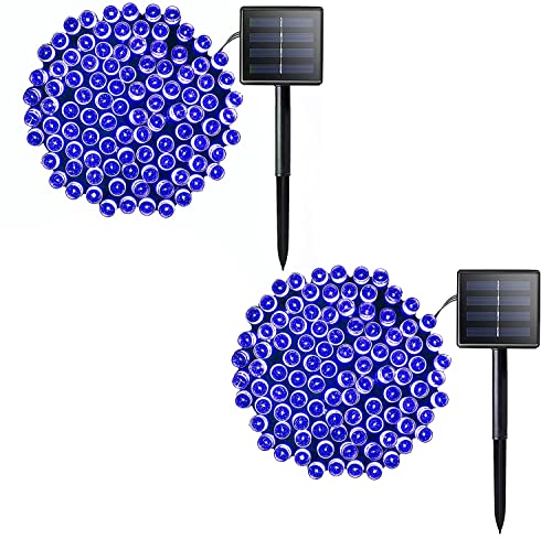 LALAPAO 2 Pack Solar String Lights 72ft 200LED 8 Modes Solar Powered Xmas Outdoor Lights Waterproof Starry Christmas Fairy Lights for Indoor Gardens Homes Wedding Holiday Party (Blue)