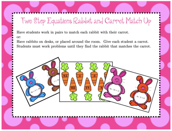 Two Step Equations Rabbits and Carrots Match Up Activity