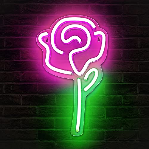 lumoonosity Rose Neon Sign – Led Rose Flower Lights for Bedroom, Wall Decor – USB Powered Pink Rose Neon light with Switch – Cool Led Rose Light for Party, Holiday Decorations – 15 x 9-inch Led Signs