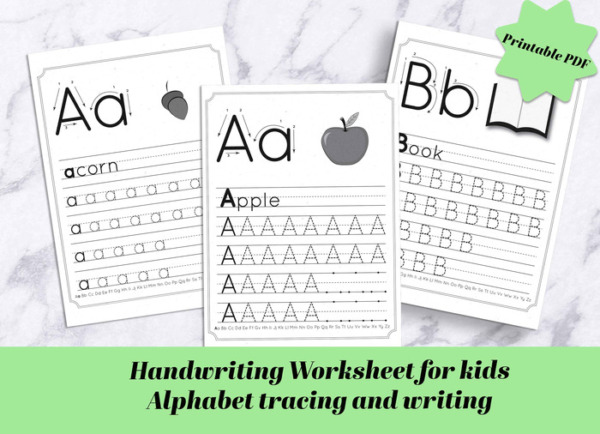Handwriting Worksheets pdf printable for preschool and kindergarten/ abc tracing sheets Upper and lower case print handwriting practice kids