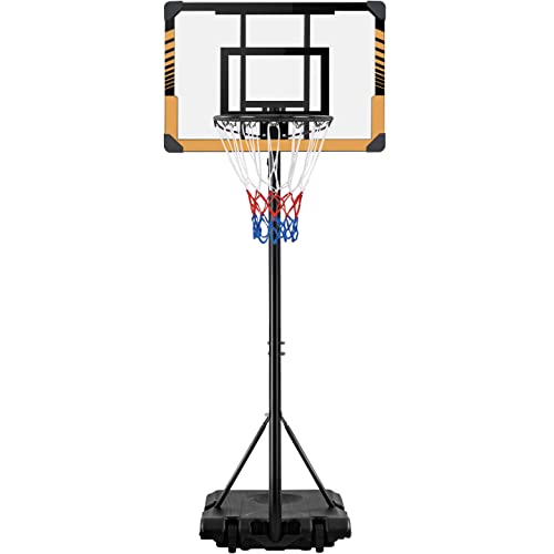 Yaheetech Portable Basketball Hoop System Basketball Goals Set Freestanding Basketball Stand 32” PVC Backboard System 7.4ft-8.4ft Height with Wheels for Indoor/Outdoor Sports
