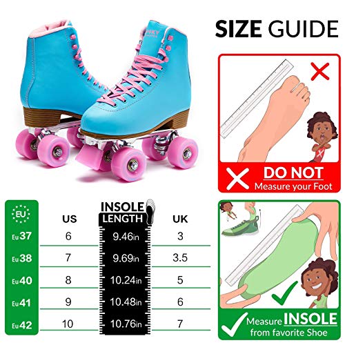 GOUPSKY Roller Skate Shoes for Women High-Top 4 Wheels Youth Quad Skates for Outdoor & Indoor Blue 8 | The Storepaperoomates Retail Market - Fast Affordable Shopping