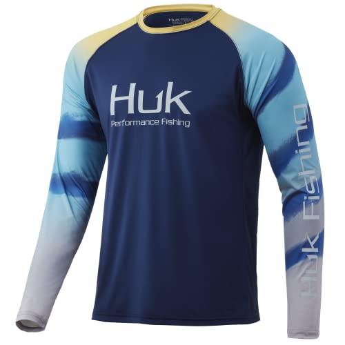 HUK Men’s Standard Double Header Long Sleeve | Sun Protecting Fishing Shirt, Flare-Blue Radiance, 3X-Large