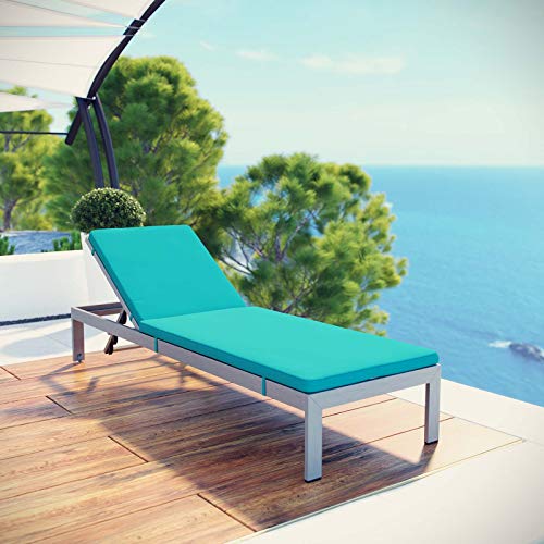 Modway Shore Aluminum Outdoor Patio Chaise Poolside Lounge Chair with Cushion, Turquoise
