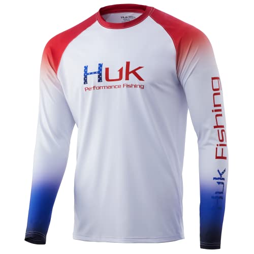 HUK Men’s Standard Double Header Long Sleeve | Sun Protecting Fishing Shirt, Flare-Americana, Medium