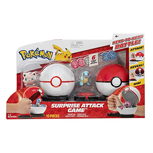 Pokemon Surprise Attack Game, Featuring Squirtle and Jigglypuff – 2 Surprise Attack Balls – 6 Attack Disks – Toys for Kids and Pokémon Fans