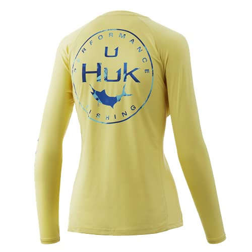 HUK Women’s Standard Pursuit Long Sleeve Performance Shirt + Sun Protection, Marlin Badge-Canary, Large